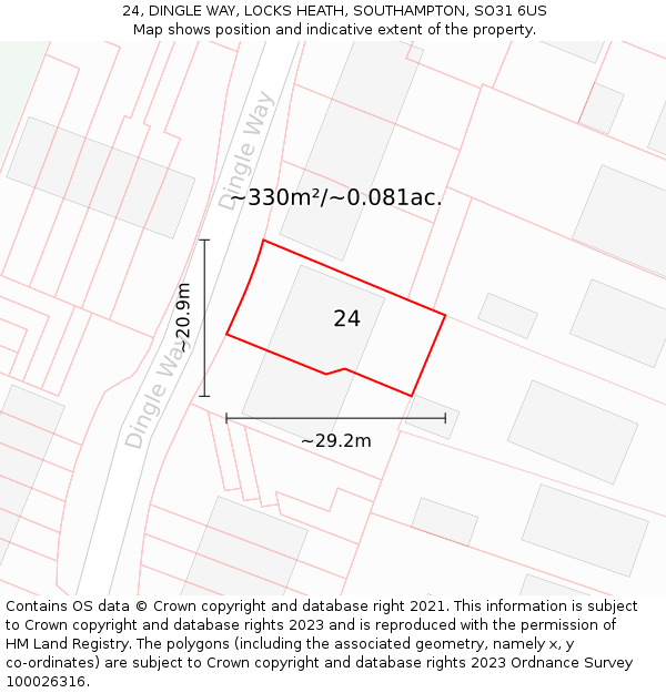 24, DINGLE WAY, LOCKS HEATH, SOUTHAMPTON, SO31 6US: Plot and title map