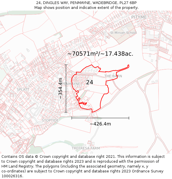 24, DINGLES WAY, PENMAYNE, WADEBRIDGE, PL27 6BP: Plot and title map