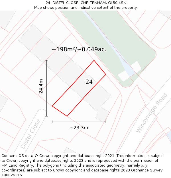 24, DISTEL CLOSE, CHELTENHAM, GL50 4SN: Plot and title map
