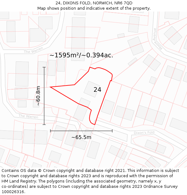 24, DIXONS FOLD, NORWICH, NR6 7QD: Plot and title map