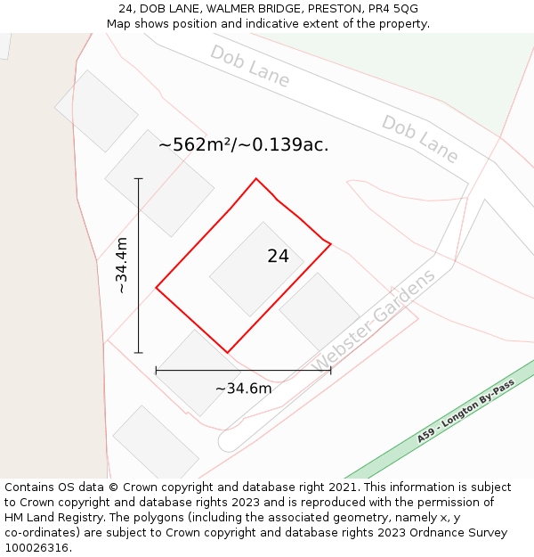 24, DOB LANE, WALMER BRIDGE, PRESTON, PR4 5QG: Plot and title map