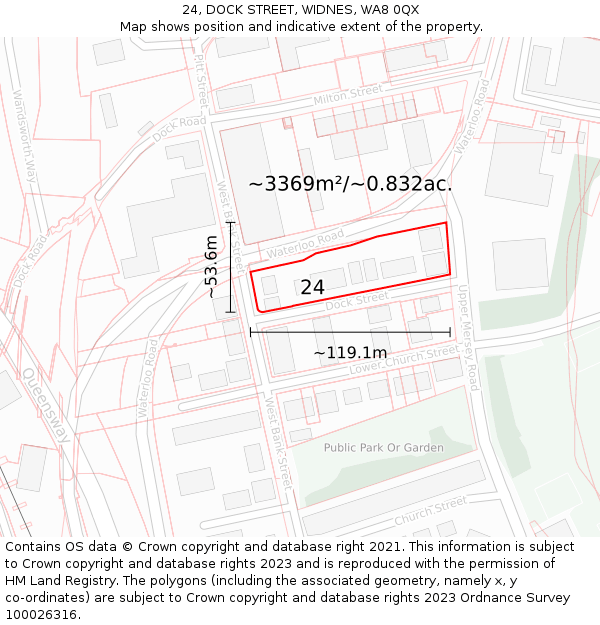 24, DOCK STREET, WIDNES, WA8 0QX: Plot and title map