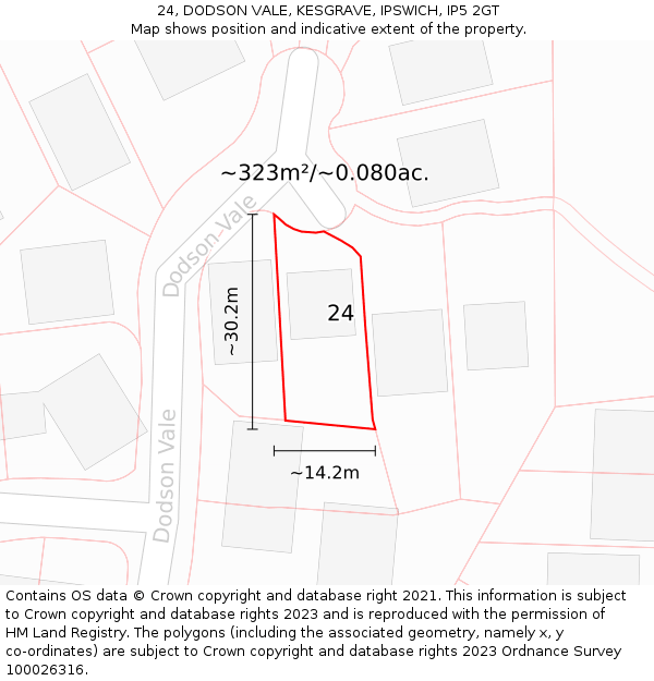 24, DODSON VALE, KESGRAVE, IPSWICH, IP5 2GT: Plot and title map