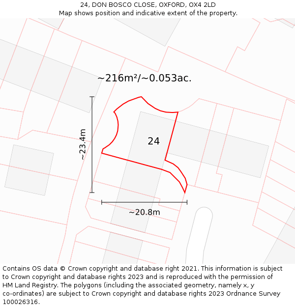 24, DON BOSCO CLOSE, OXFORD, OX4 2LD: Plot and title map