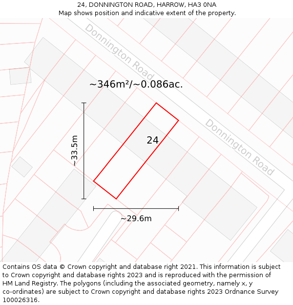 24, DONNINGTON ROAD, HARROW, HA3 0NA: Plot and title map