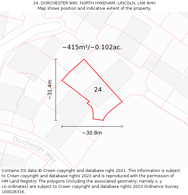 24, DORCHESTER WAY, NORTH HYKEHAM, LINCOLN, LN6 9HH: Plot and title map