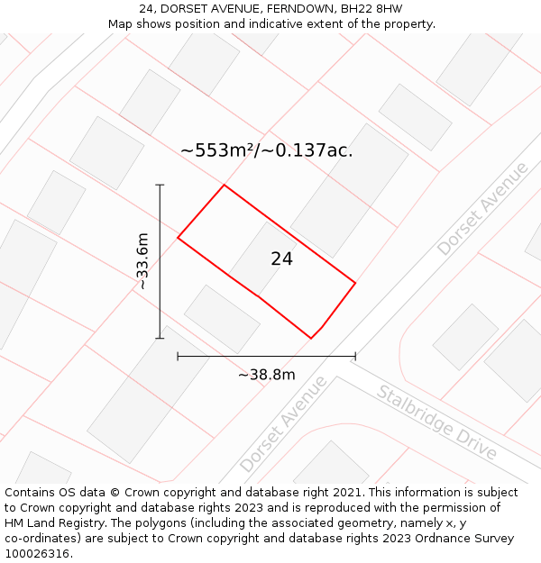 24, DORSET AVENUE, FERNDOWN, BH22 8HW: Plot and title map