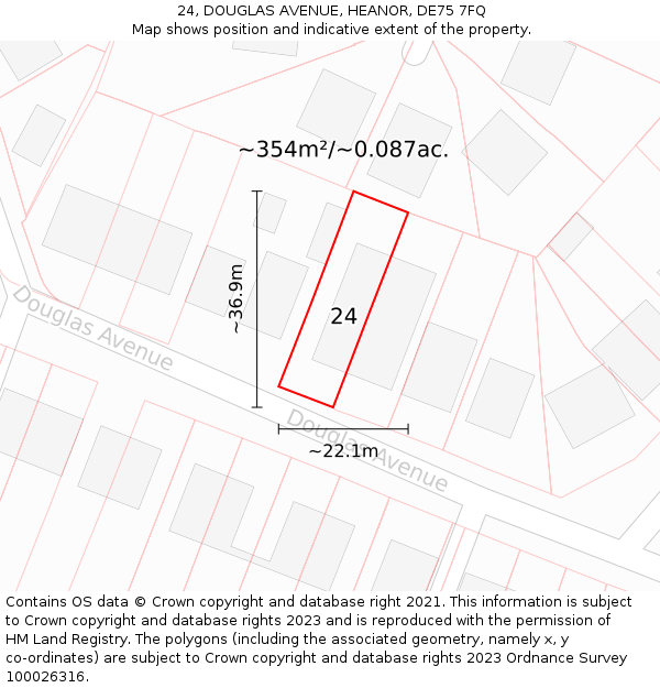 24, DOUGLAS AVENUE, HEANOR, DE75 7FQ: Plot and title map