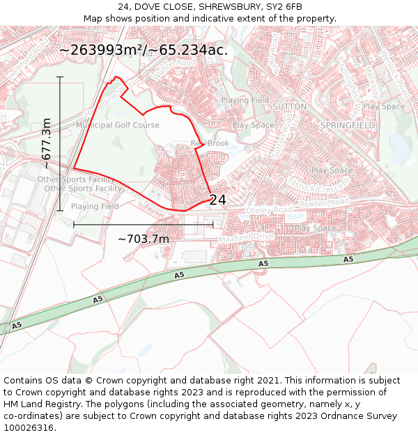 24, DOVE CLOSE, SHREWSBURY, SY2 6FB: Plot and title map