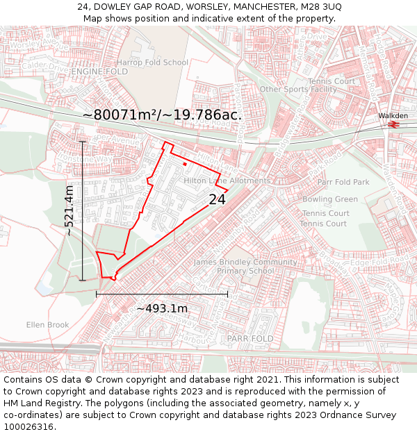 24, DOWLEY GAP ROAD, WORSLEY, MANCHESTER, M28 3UQ: Plot and title map