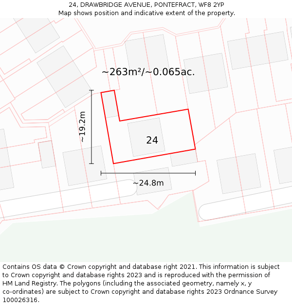 24, DRAWBRIDGE AVENUE, PONTEFRACT, WF8 2YP: Plot and title map