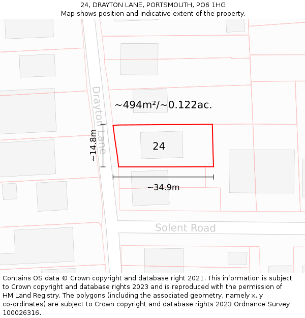 24, DRAYTON LANE, PORTSMOUTH, PO6 1HG: Plot and title map