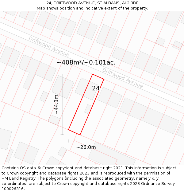 24, DRIFTWOOD AVENUE, ST ALBANS, AL2 3DE: Plot and title map