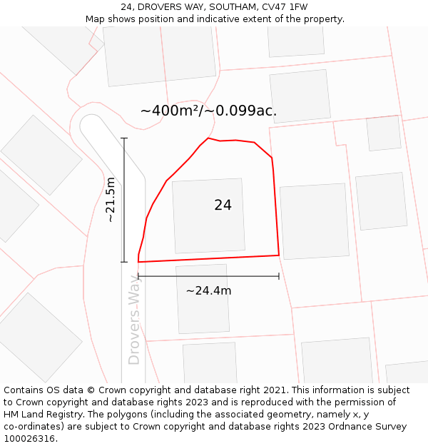 24, DROVERS WAY, SOUTHAM, CV47 1FW: Plot and title map