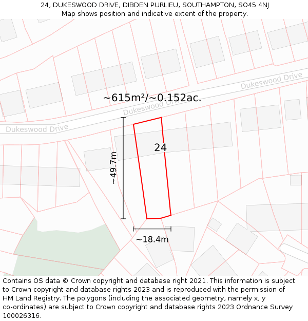 24, DUKESWOOD DRIVE, DIBDEN PURLIEU, SOUTHAMPTON, SO45 4NJ: Plot and title map