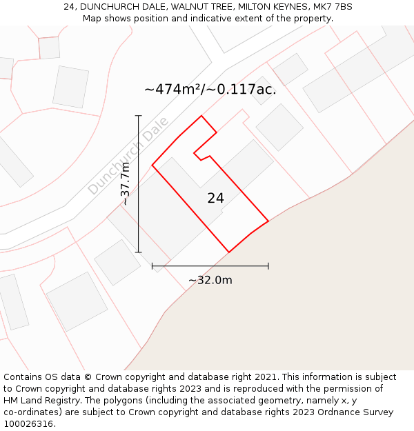 24, DUNCHURCH DALE, WALNUT TREE, MILTON KEYNES, MK7 7BS: Plot and title map