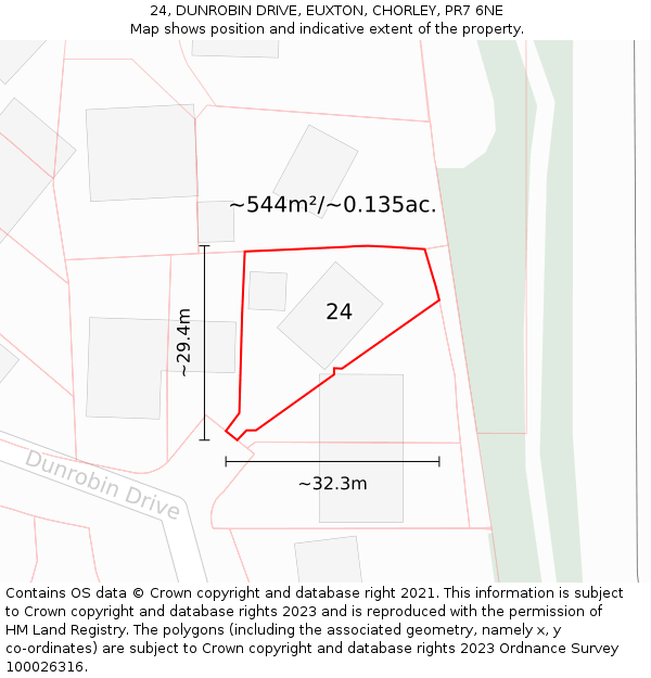 24, DUNROBIN DRIVE, EUXTON, CHORLEY, PR7 6NE: Plot and title map