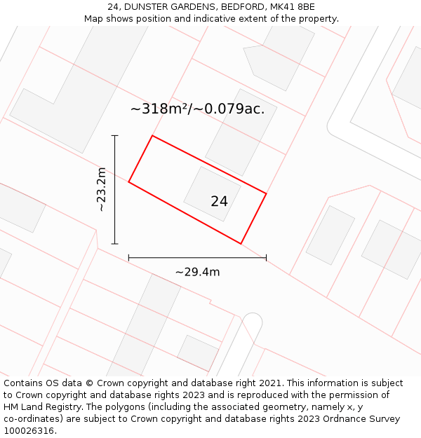 24, DUNSTER GARDENS, BEDFORD, MK41 8BE: Plot and title map