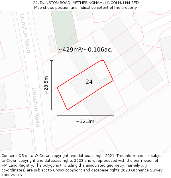 24, DUNSTON ROAD, METHERINGHAM, LINCOLN, LN4 3ED: Plot and title map