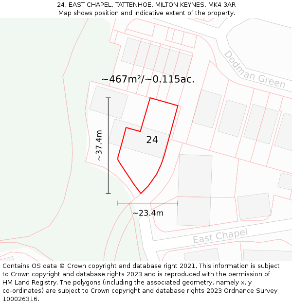 24, EAST CHAPEL, TATTENHOE, MILTON KEYNES, MK4 3AR: Plot and title map