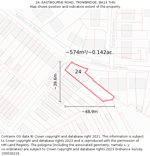 24, EASTBOURNE ROAD, TROWBRIDGE, BA14 7HN: Plot and title map