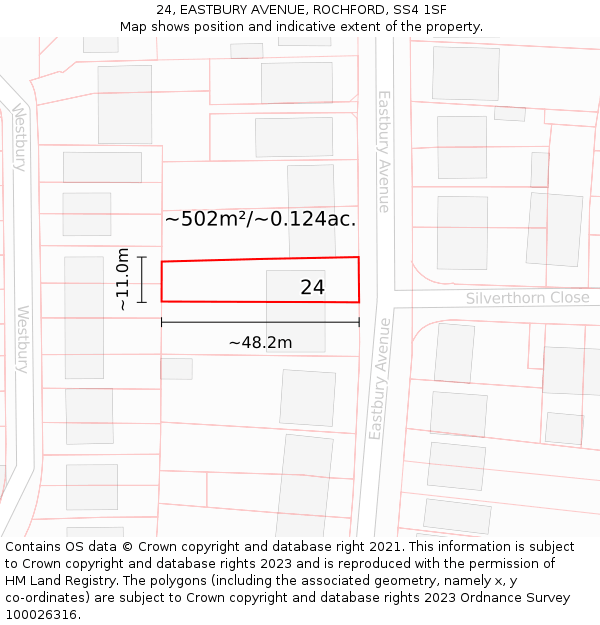 24, EASTBURY AVENUE, ROCHFORD, SS4 1SF: Plot and title map