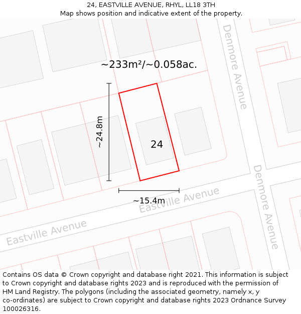 24, EASTVILLE AVENUE, RHYL, LL18 3TH: Plot and title map