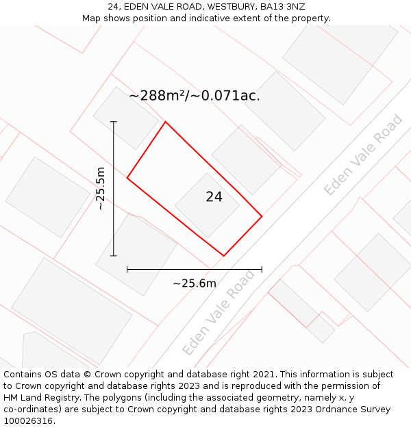 24, EDEN VALE ROAD, WESTBURY, BA13 3NZ: Plot and title map