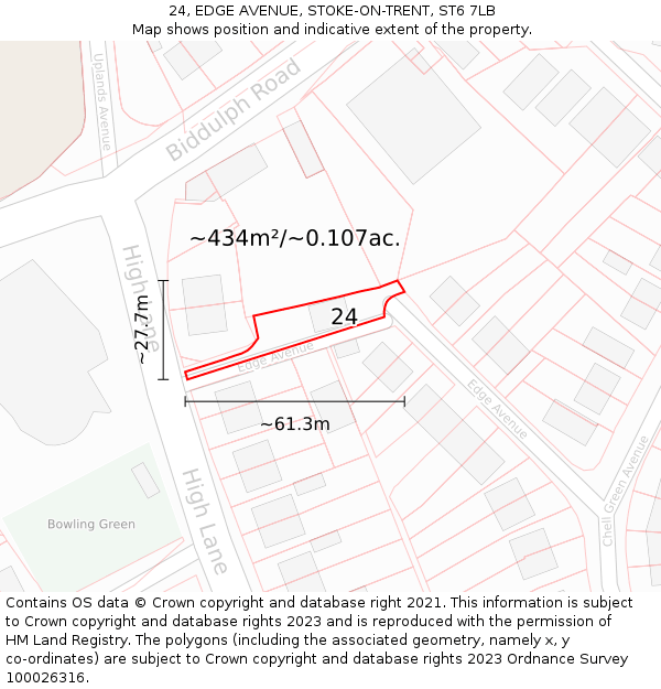 24, EDGE AVENUE, STOKE-ON-TRENT, ST6 7LB: Plot and title map