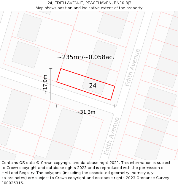 24, EDITH AVENUE, PEACEHAVEN, BN10 8JB: Plot and title map