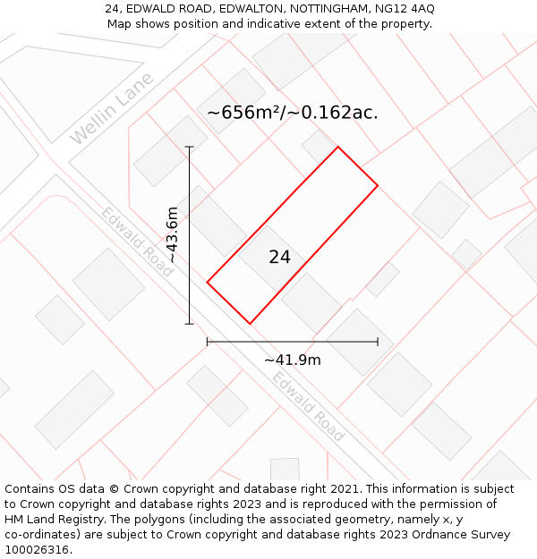 24, EDWALD ROAD, EDWALTON, NOTTINGHAM, NG12 4AQ: Plot and title map