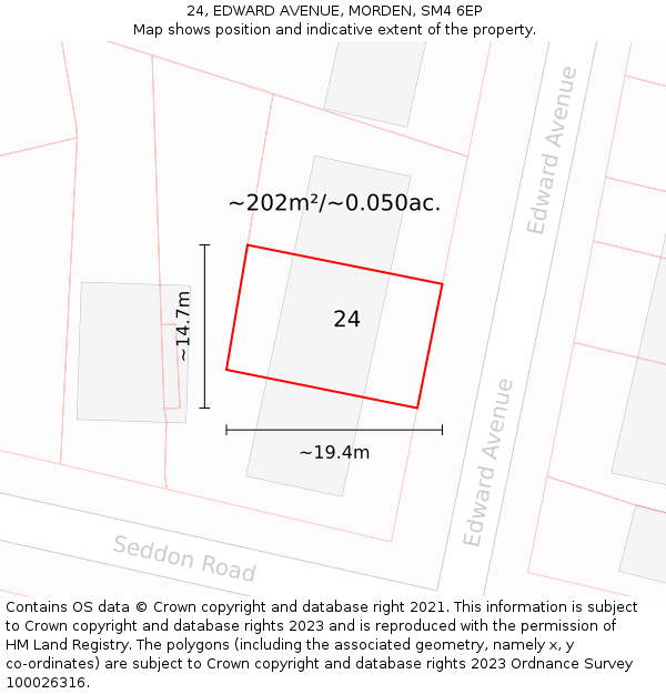 24, EDWARD AVENUE, MORDEN, SM4 6EP: Plot and title map