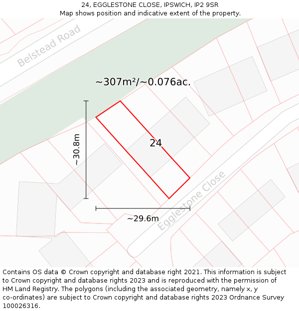 24, EGGLESTONE CLOSE, IPSWICH, IP2 9SR: Plot and title map