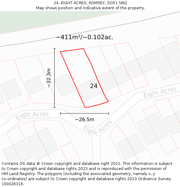 24, EIGHT ACRES, ROMSEY, SO51 5BQ: Plot and title map