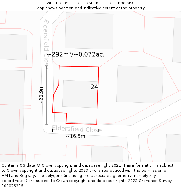 24, ELDERSFIELD CLOSE, REDDITCH, B98 9NG: Plot and title map