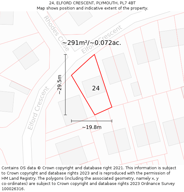 24, ELFORD CRESCENT, PLYMOUTH, PL7 4BT: Plot and title map