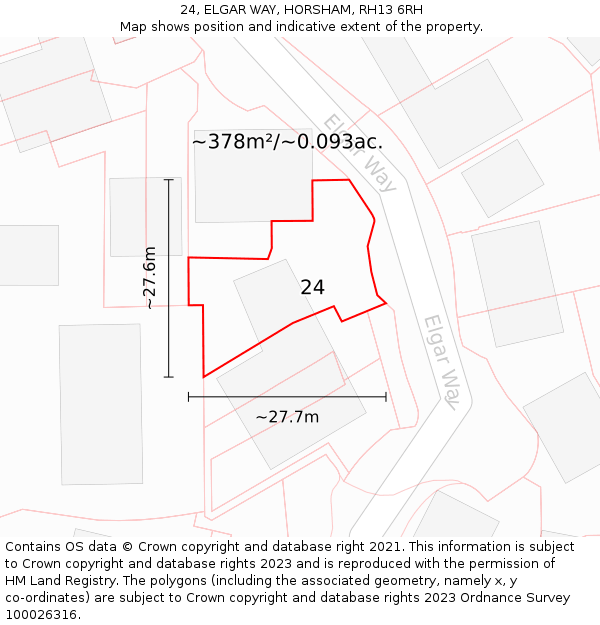 24, ELGAR WAY, HORSHAM, RH13 6RH: Plot and title map