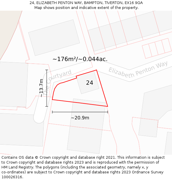 24, ELIZABETH PENTON WAY, BAMPTON, TIVERTON, EX16 9GA: Plot and title map