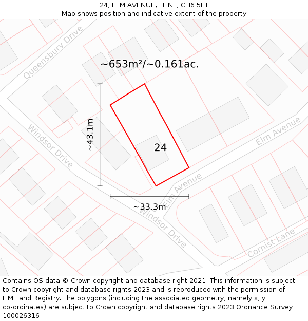 24, ELM AVENUE, FLINT, CH6 5HE: Plot and title map