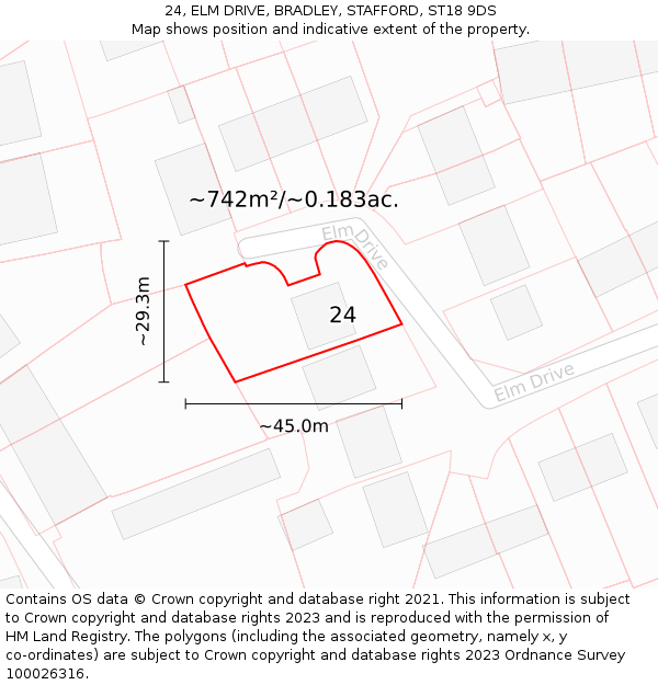 24, ELM DRIVE, BRADLEY, STAFFORD, ST18 9DS: Plot and title map