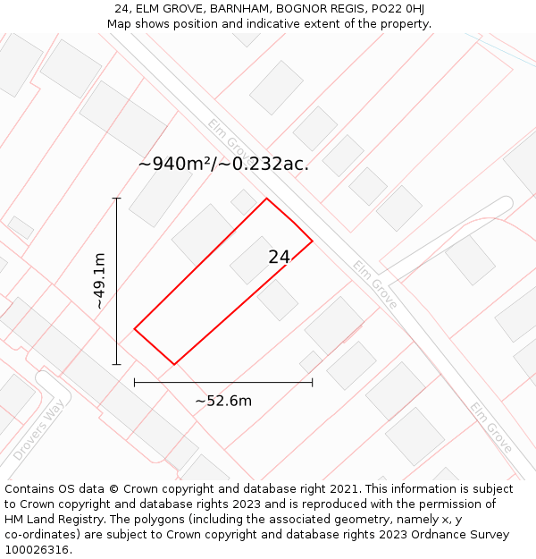 24, ELM GROVE, BARNHAM, BOGNOR REGIS, PO22 0HJ: Plot and title map