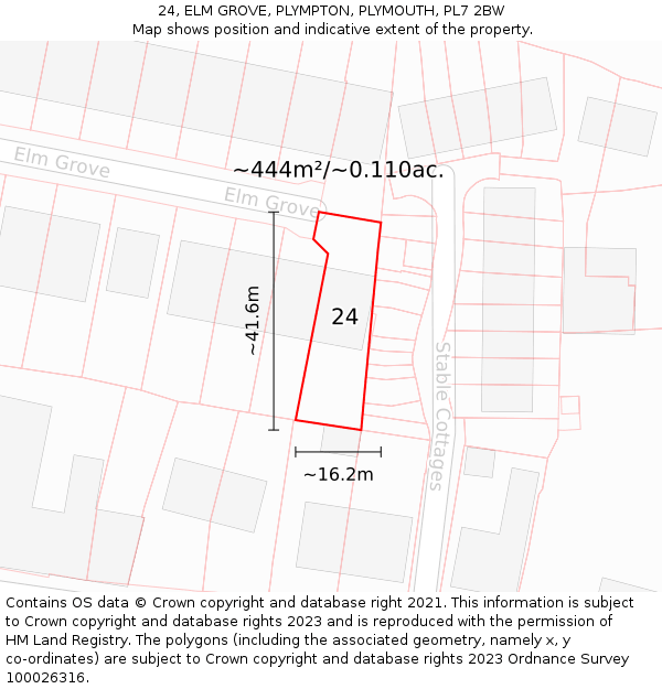 24, ELM GROVE, PLYMPTON, PLYMOUTH, PL7 2BW: Plot and title map