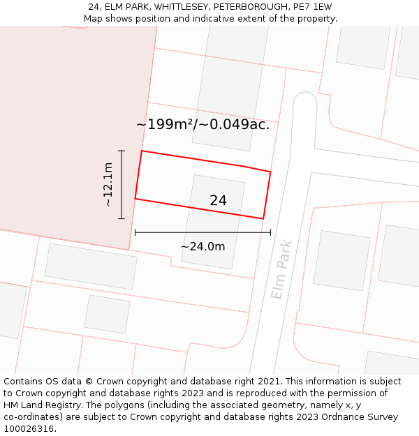 24, ELM PARK, WHITTLESEY, PETERBOROUGH, PE7 1EW: Plot and title map