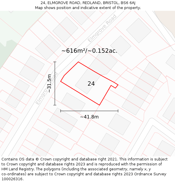 24, ELMGROVE ROAD, REDLAND, BRISTOL, BS6 6AJ: Plot and title map