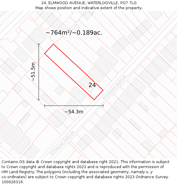 24, ELMWOOD AVENUE, WATERLOOVILLE, PO7 7LG: Plot and title map
