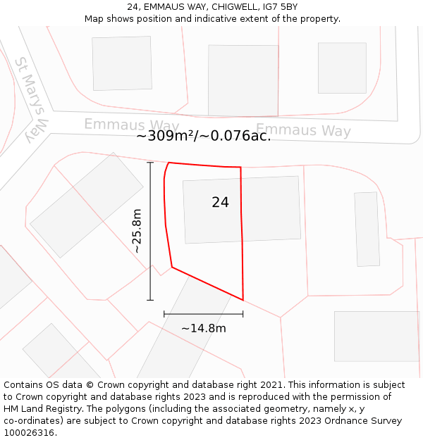 24, EMMAUS WAY, CHIGWELL, IG7 5BY: Plot and title map