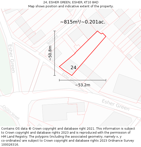 24, ESHER GREEN, ESHER, KT10 8AD: Plot and title map