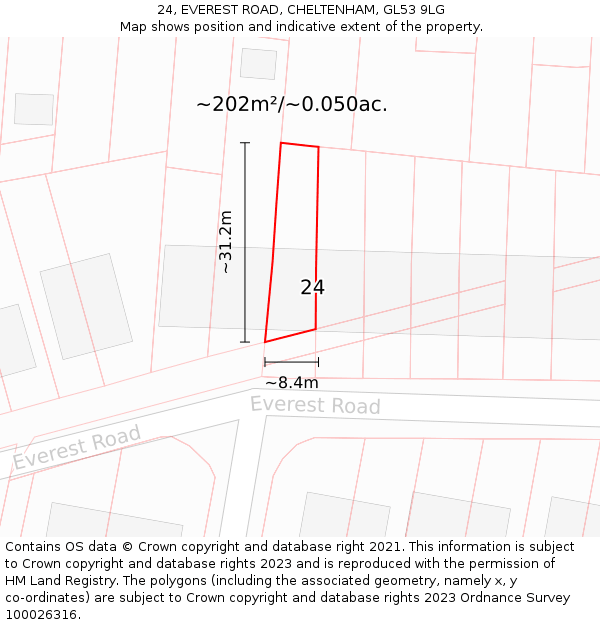 24, EVEREST ROAD, CHELTENHAM, GL53 9LG: Plot and title map