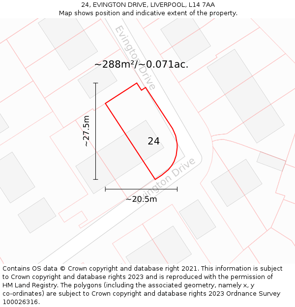 24, EVINGTON DRIVE, LIVERPOOL, L14 7AA: Plot and title map