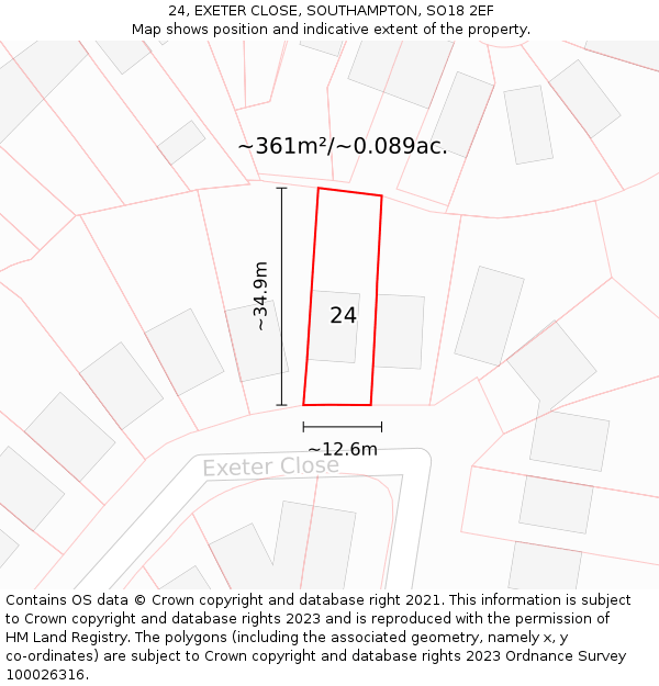 24, EXETER CLOSE, SOUTHAMPTON, SO18 2EF: Plot and title map
